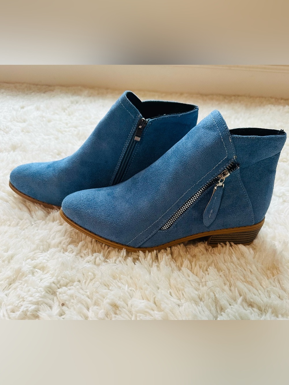 SHEIN Blue Suede Like Ankle Booties with Side Zipper Detail